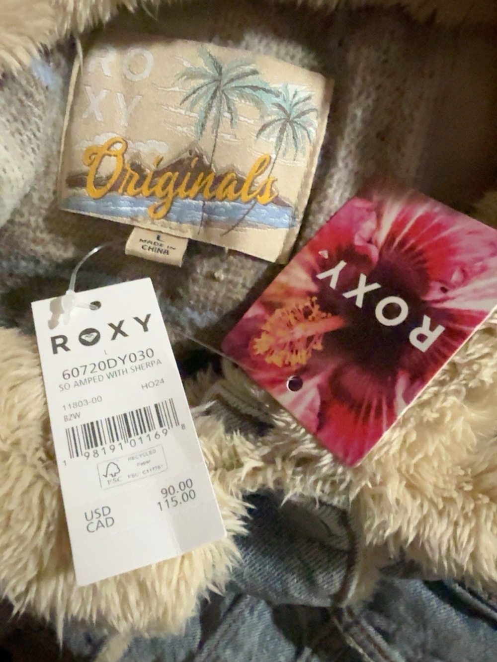 NWT Roxy Originals So Amped With Sherpa Women’s Denim Jacket Large - Picture 4 of 5